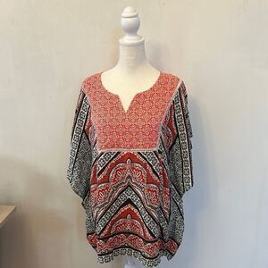 CATO red black white floral batwing sleeve blouse Size L NWT